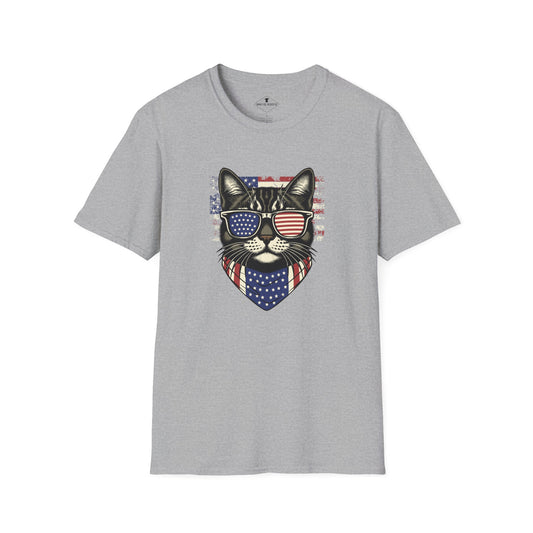 American Flag Cat Grey T-Shirt