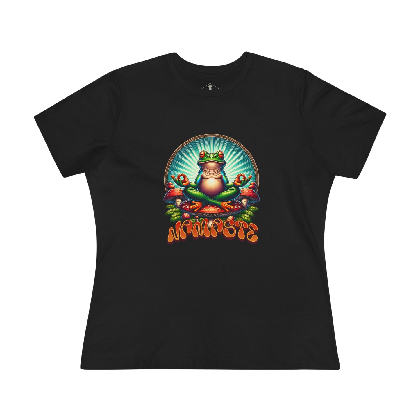 Namaste Yoga Frog Black Womens T-Shirt