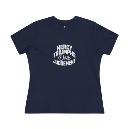 Mercy Triumphs Over Judgement Navy Womens T-Shirt