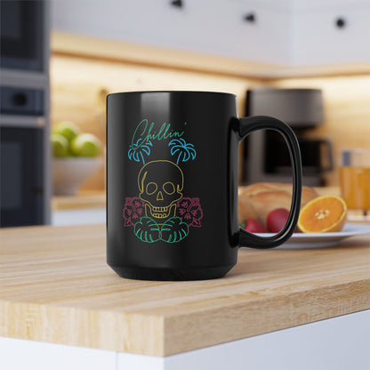 Chillin' Neon Skull  Black Mug