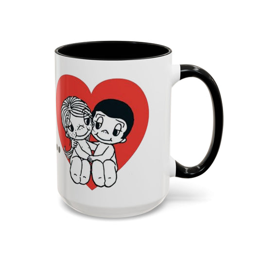 Vintage Love Is Cartoon Black Accent Mug