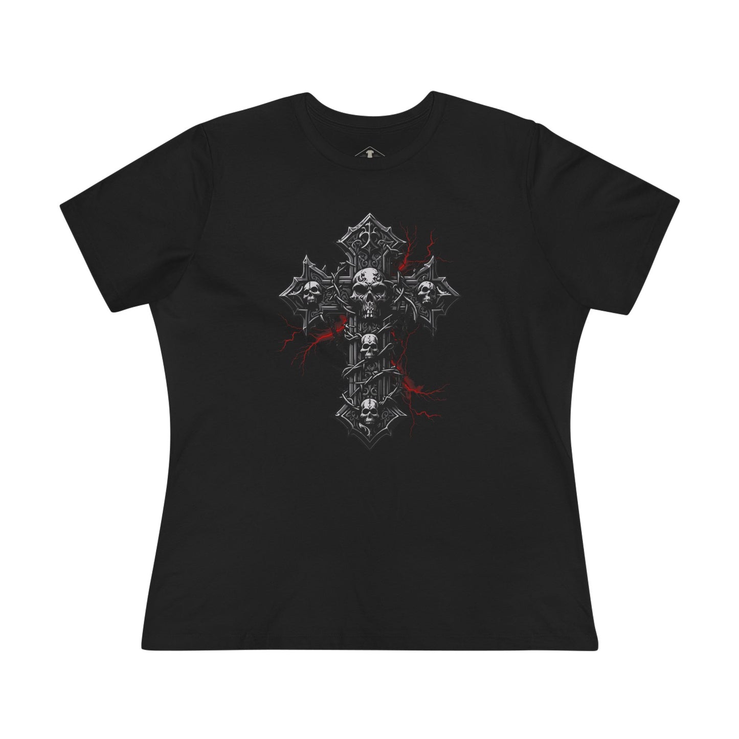 Vintage Halloween Skull Cross Black Womens T-Shirt