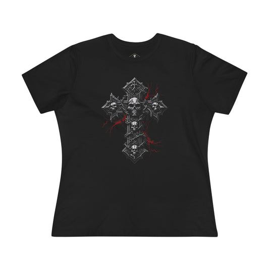 Vintage Halloween Skull Cross Black Womens T-Shirt