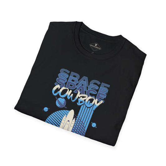 Space Cowboy Rocket Ship Black T-Shirt