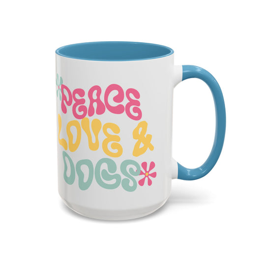 Peace Love And Dogs Light Blue Accent Mug