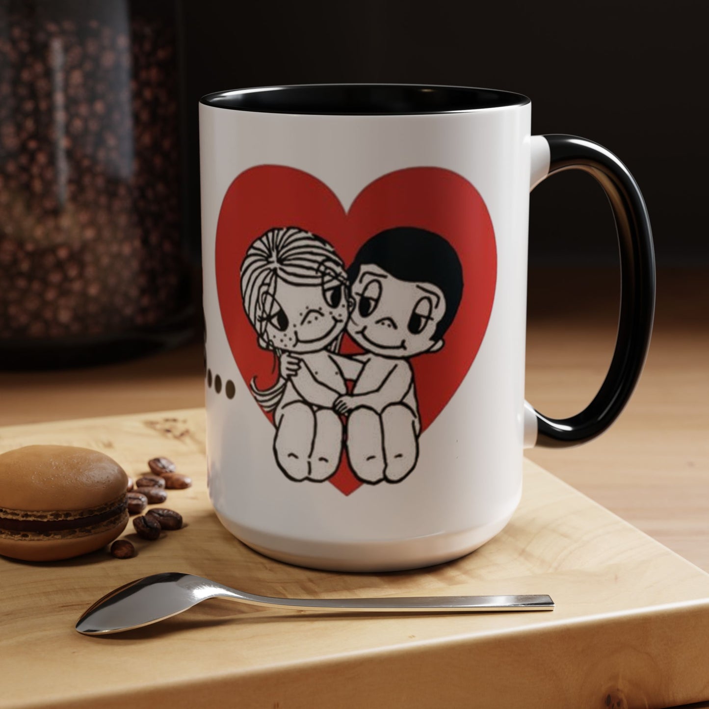 Vintage Love Is Cartoon Black Accent Mug