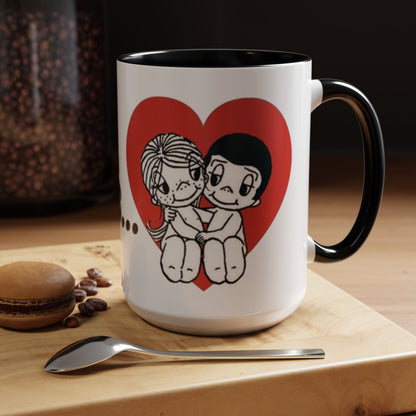 Vintage Love Is Cartoon Black Accent Mug