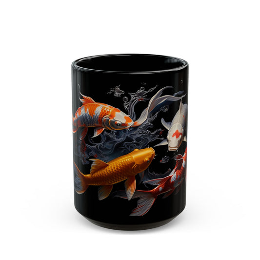Swimming Japanese Koi Black Mug