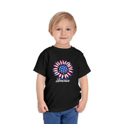 American Flag Flower Black Toddler T-Shirt