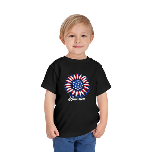 American Flag Flower Black Toddler T-Shirt