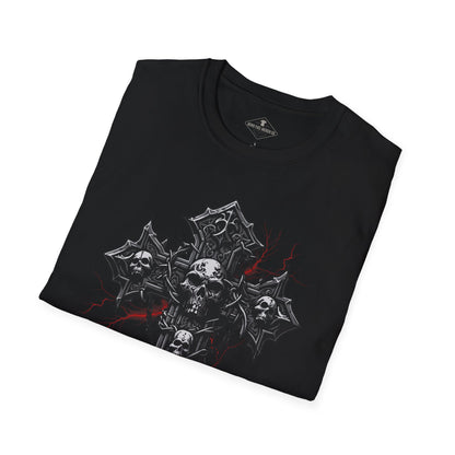 Vintage Halloween Skull Cross Black T-Shirt