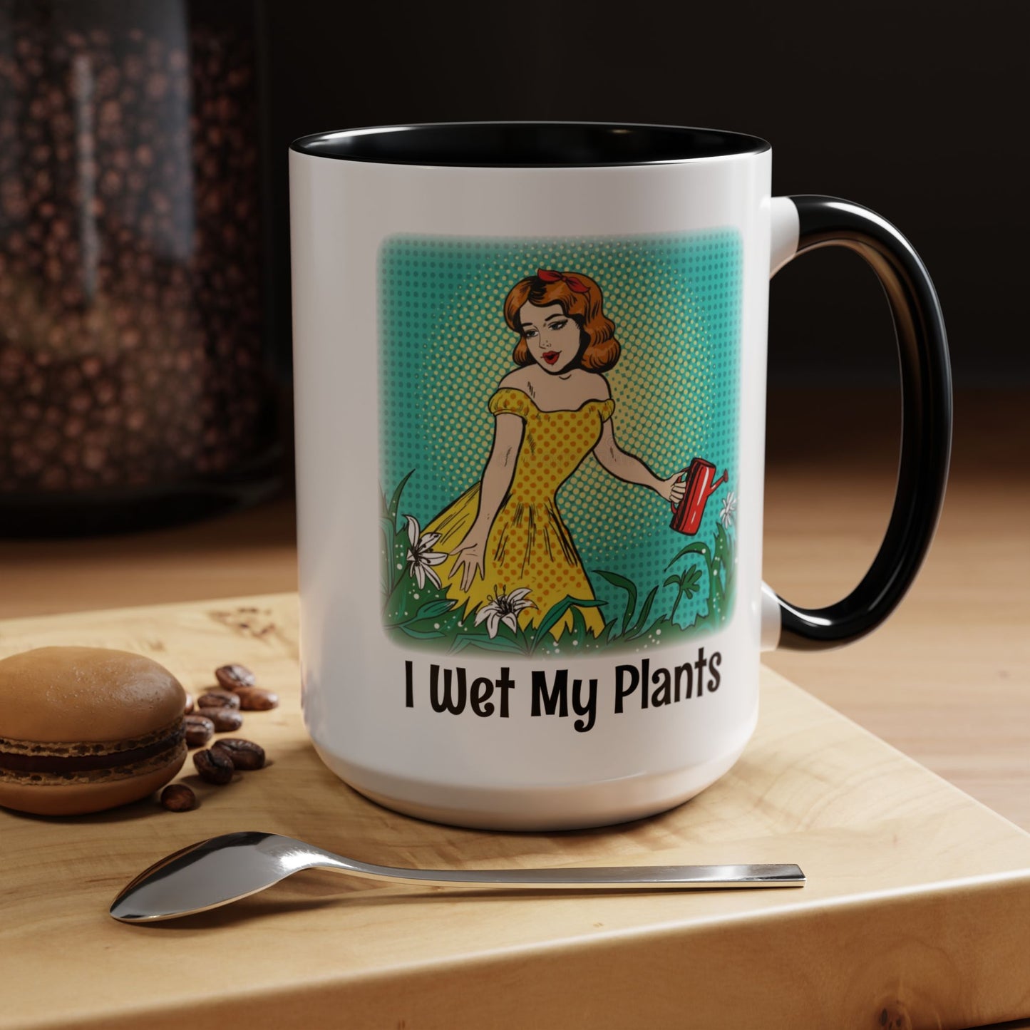 I Wet My Plants Black Accent Mug
