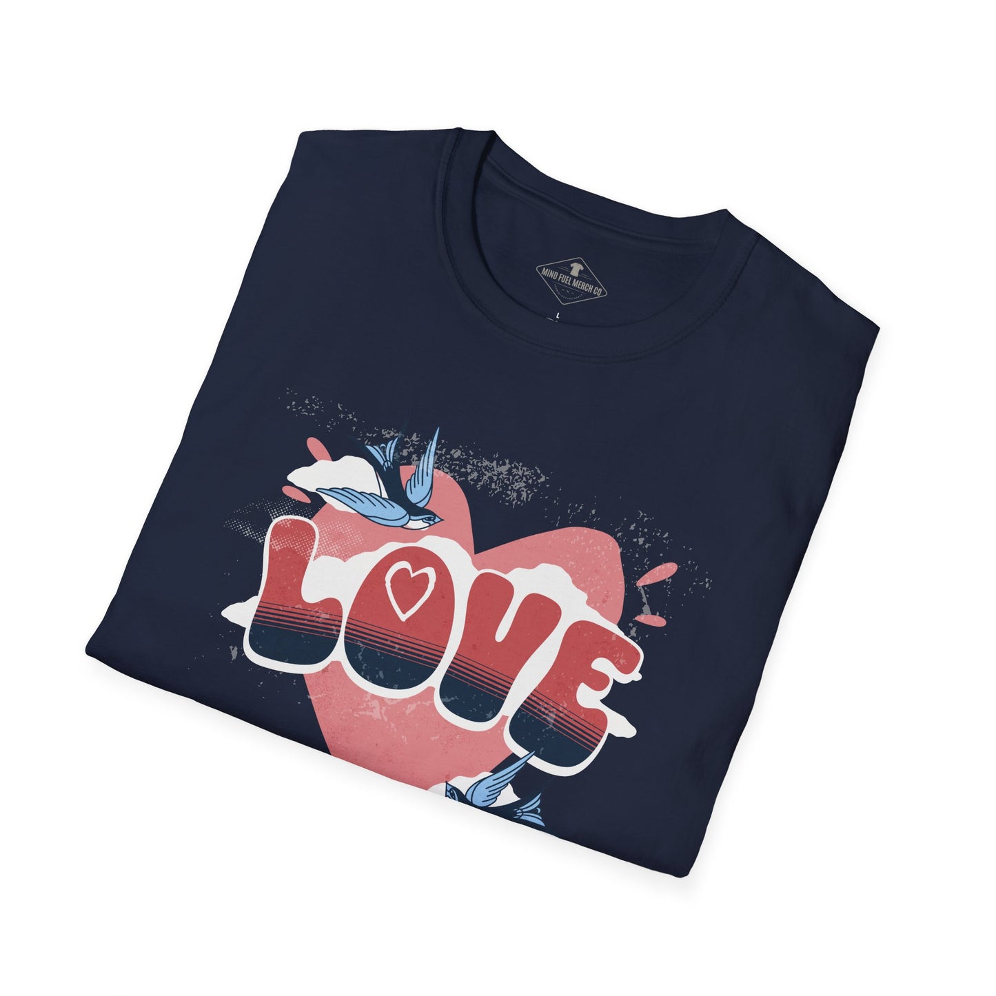Love Heart Sparrows Navy Blue T-Shirt