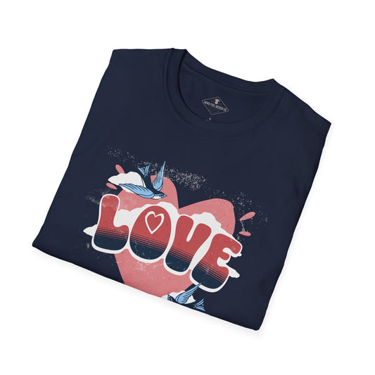 Love Heart Sparrows Navy Blue T-Shirt