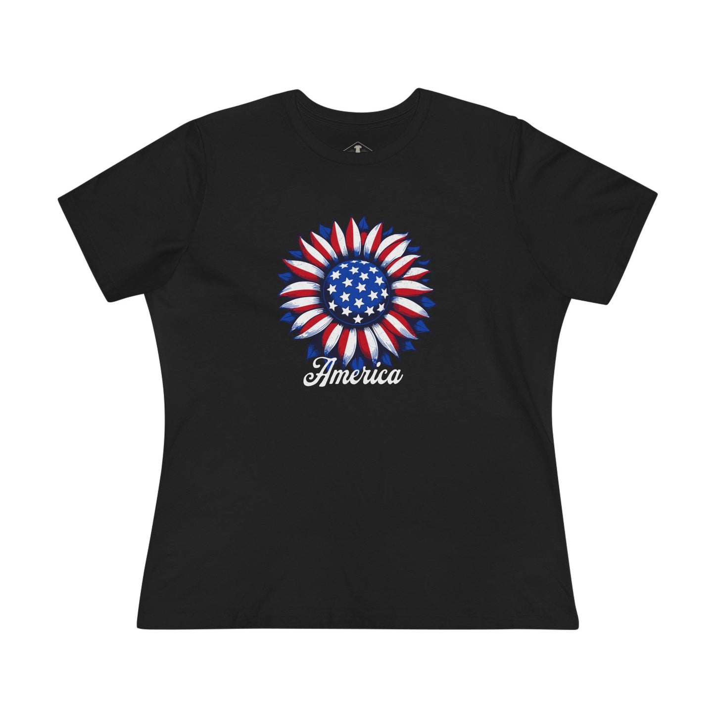 American Flag Flower Black Womens T-Shirt