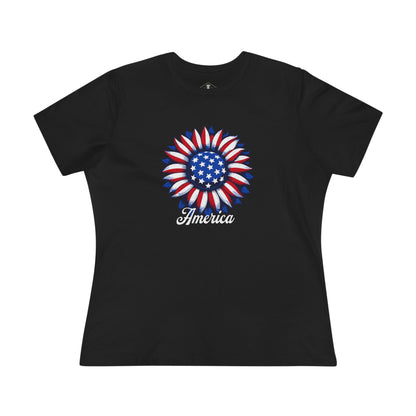 American Flag Flower Black Womens T-Shirt