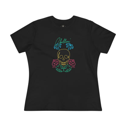 Chillin' Neon Skull  Black Womens T-Shirt