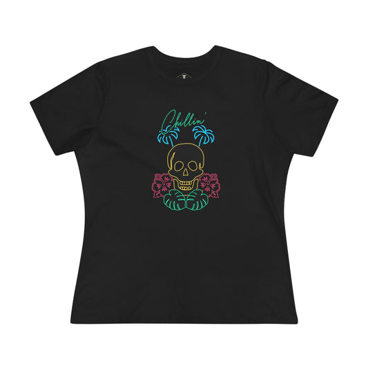 Chillin' Neon Skull  Black Womens T-Shirt