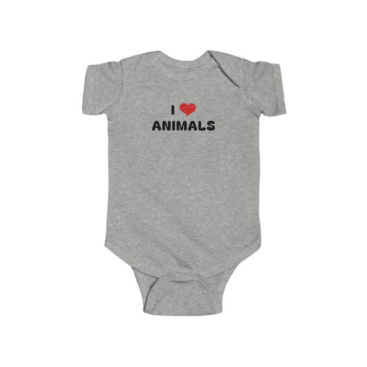 I Love Animals Grey Baby Bodysuit