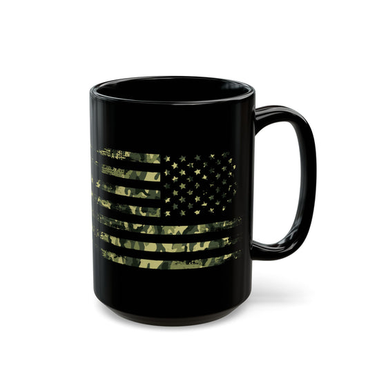 Green Camo US Flag Black Mug