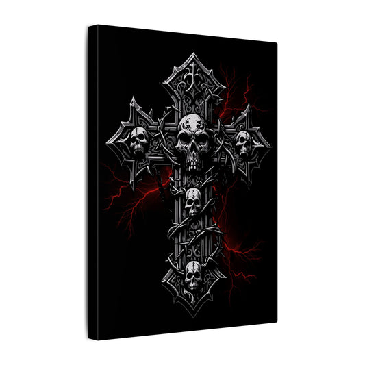 Vintage Halloween Skull Cross Black Wall Canvas