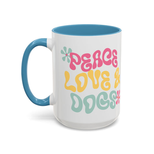 Peace Love And Dogs Light Blue Accent Mug