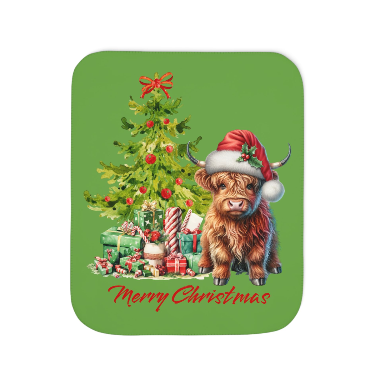 Christmas Highland Cow Sherpa Blanket